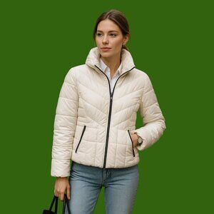 GUESS White Down & Feather Puffer Jacket – Size L (Lightweight Warm Winter Coat)